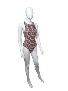 Open Edit Brown Cream Geometric Open Back Bodysuit Size S
